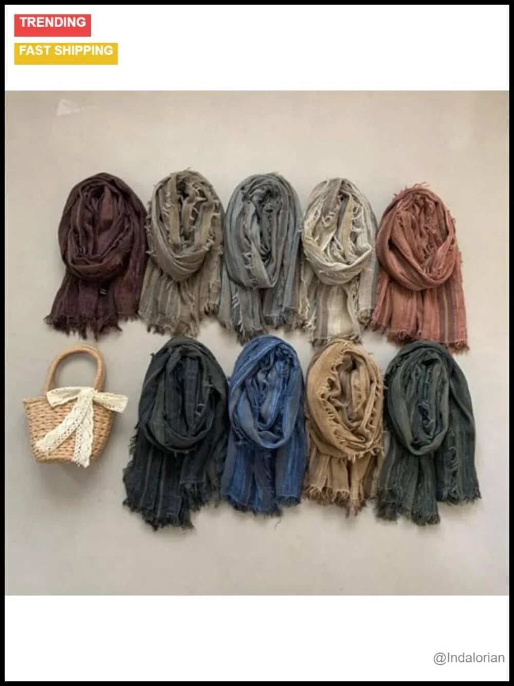 Cotton Linen Blend Fashion Scarf with Tassels, Lightweight Long Wrap for Men